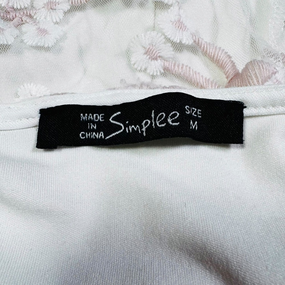Cherry Blossom Embroidered Dress White Floral Romantic Garden Cottage Feminine M - Picture 7 of 9